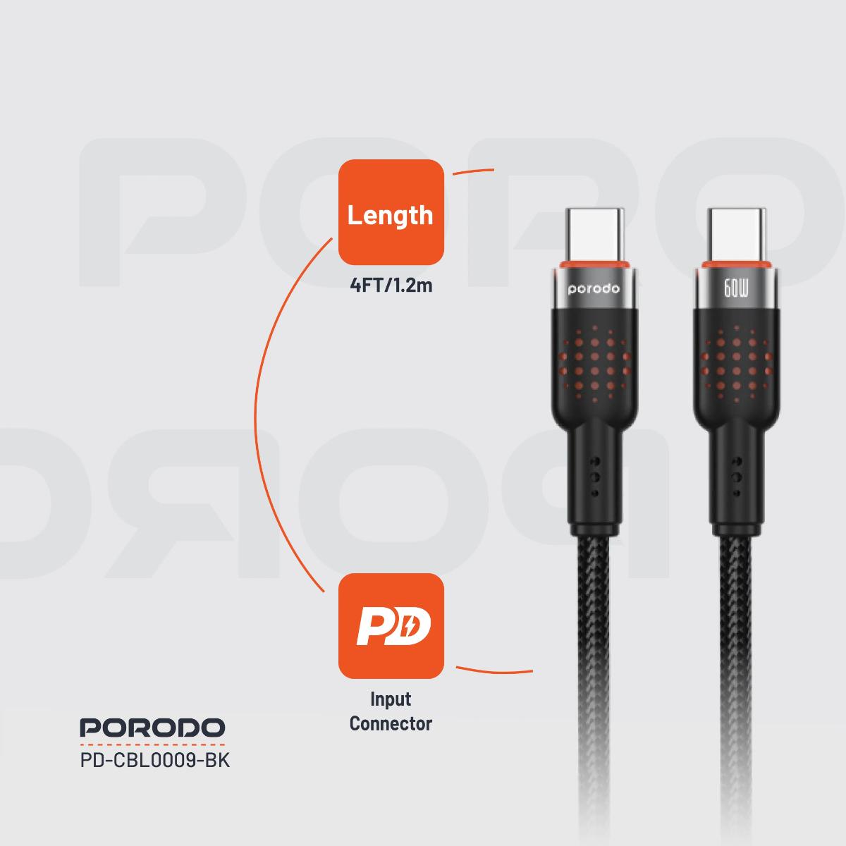 Porodo USB-C to  USB-C Aluminum Braided Cable