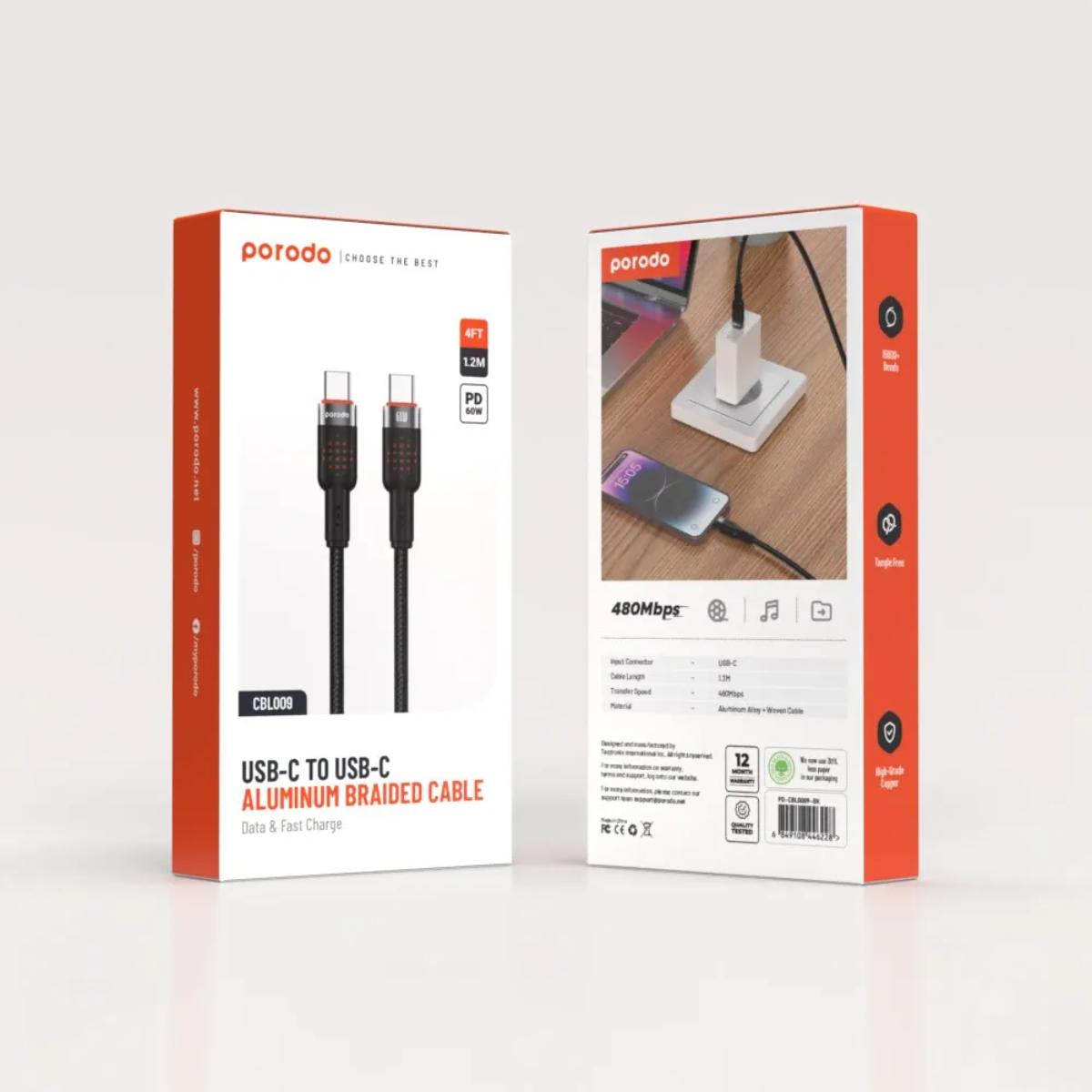 Porodo USB-C to  USB-C Aluminum Braided Cable