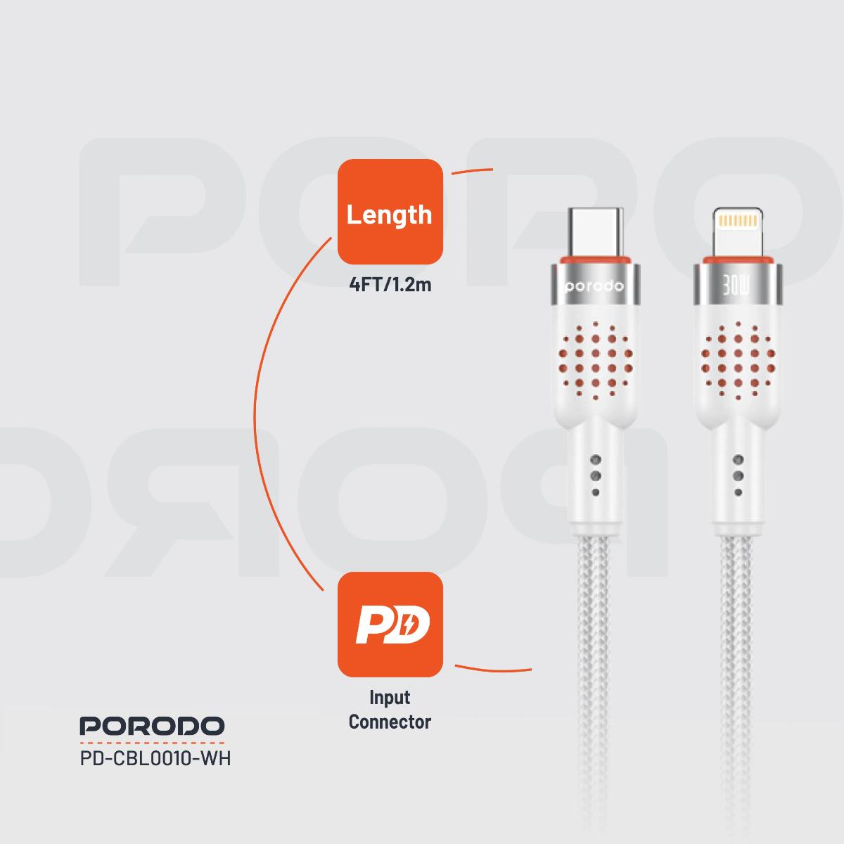 Porodo USB-C to Lightning Aluminum Braided Cable