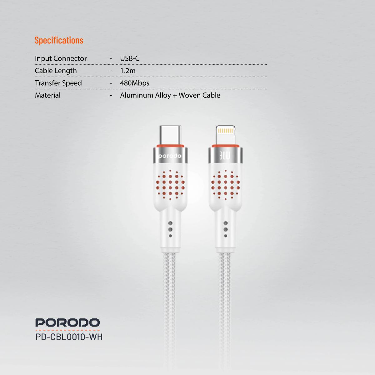 Porodo USB-C to Lightning Aluminum Braided Cable