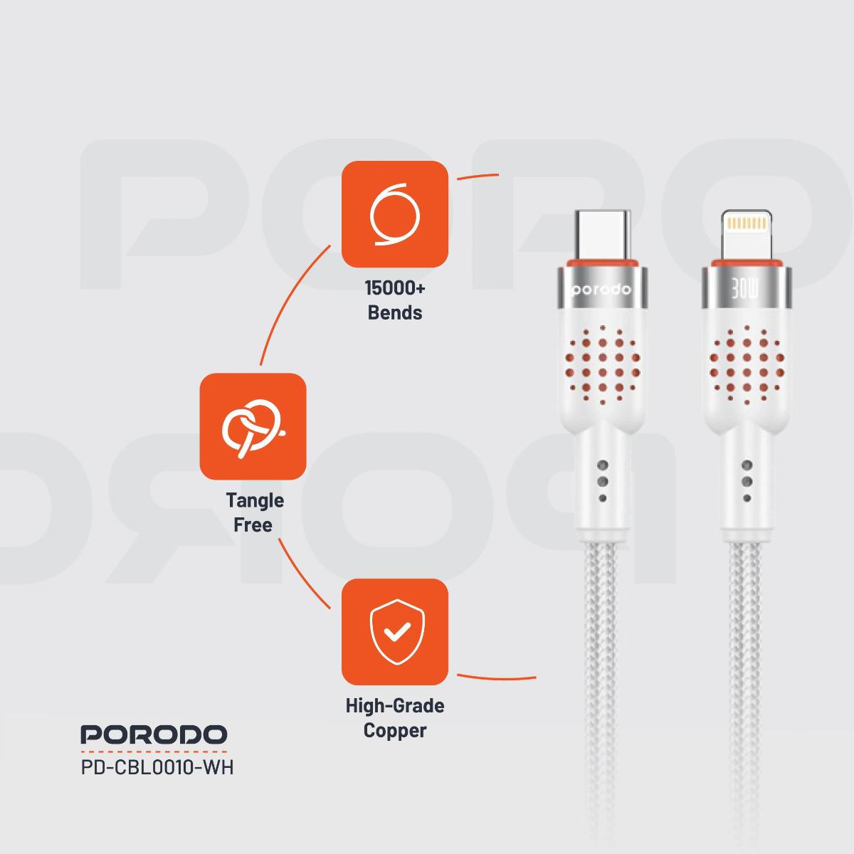Porodo USB-C to Lightning Aluminum Braided Cable