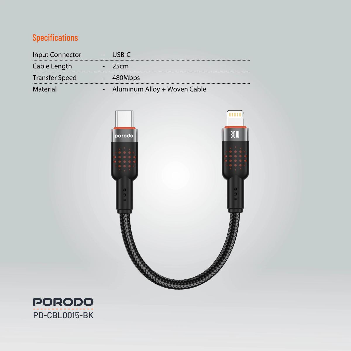 Porodo Braided Cable Type-C to Lightning