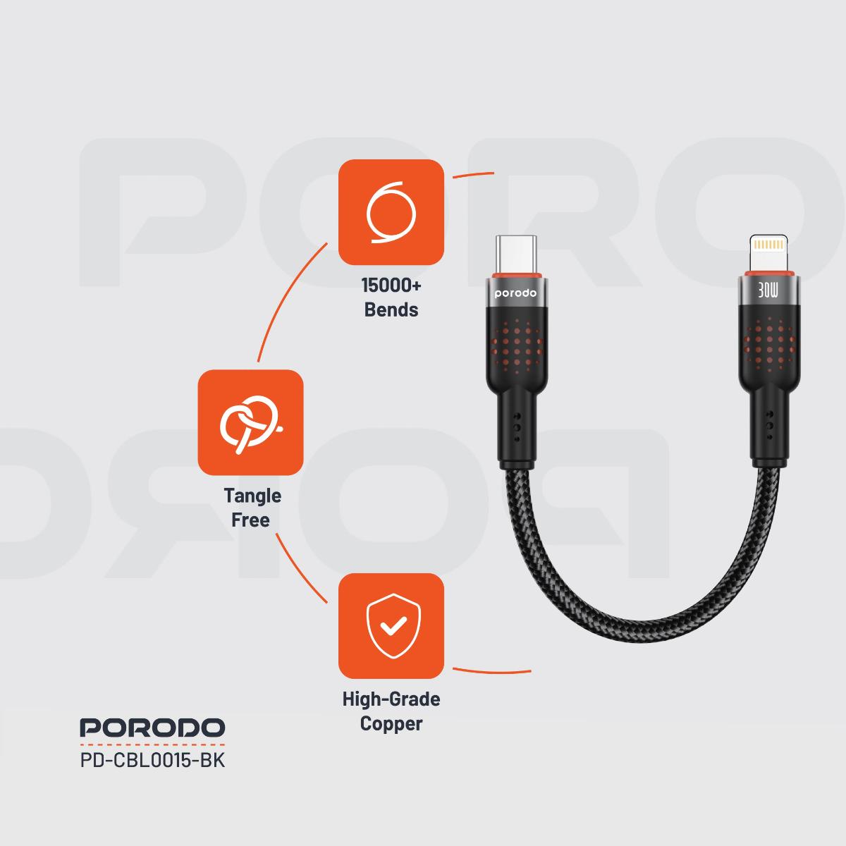 Porodo Braided Cable Type-C to Lightning