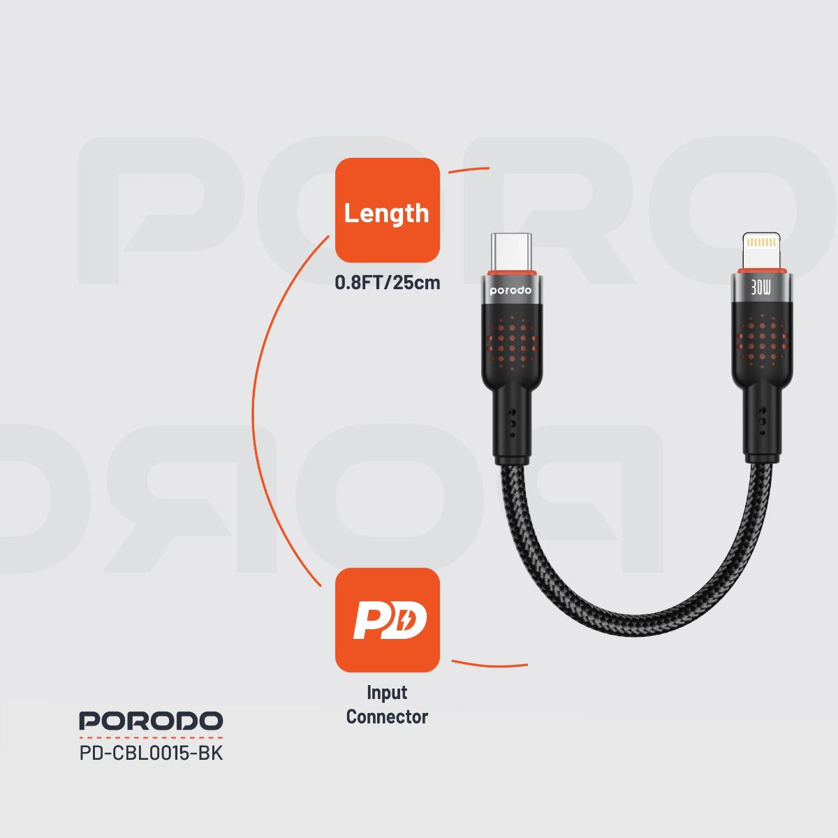 Porodo Braided Cable Type-C to Lightning