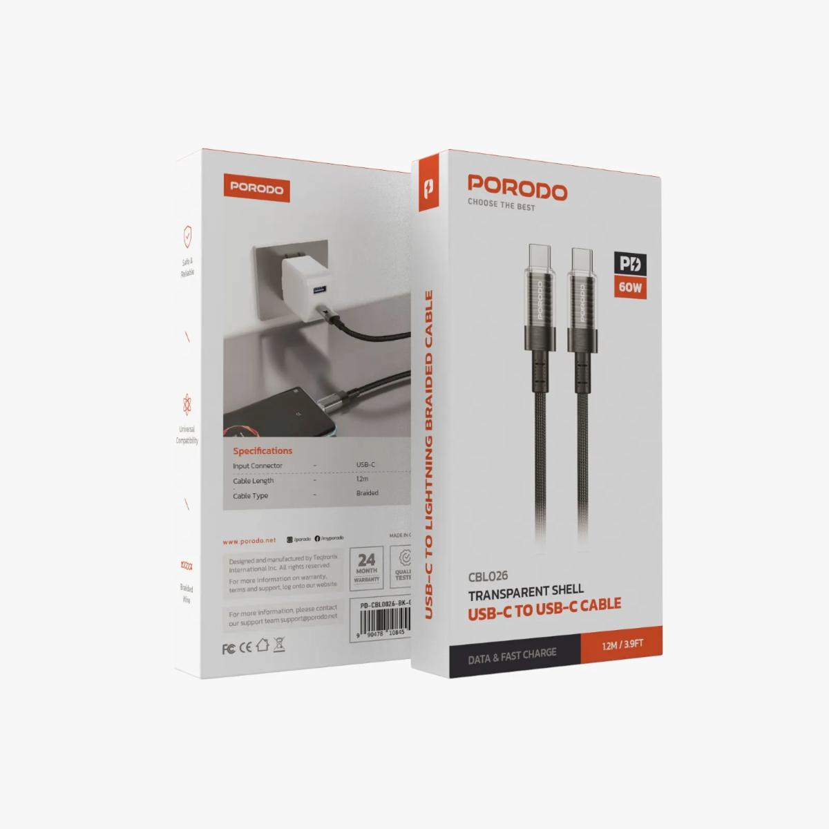 Porodo Transparent Shell USB-C To USB-C Cable