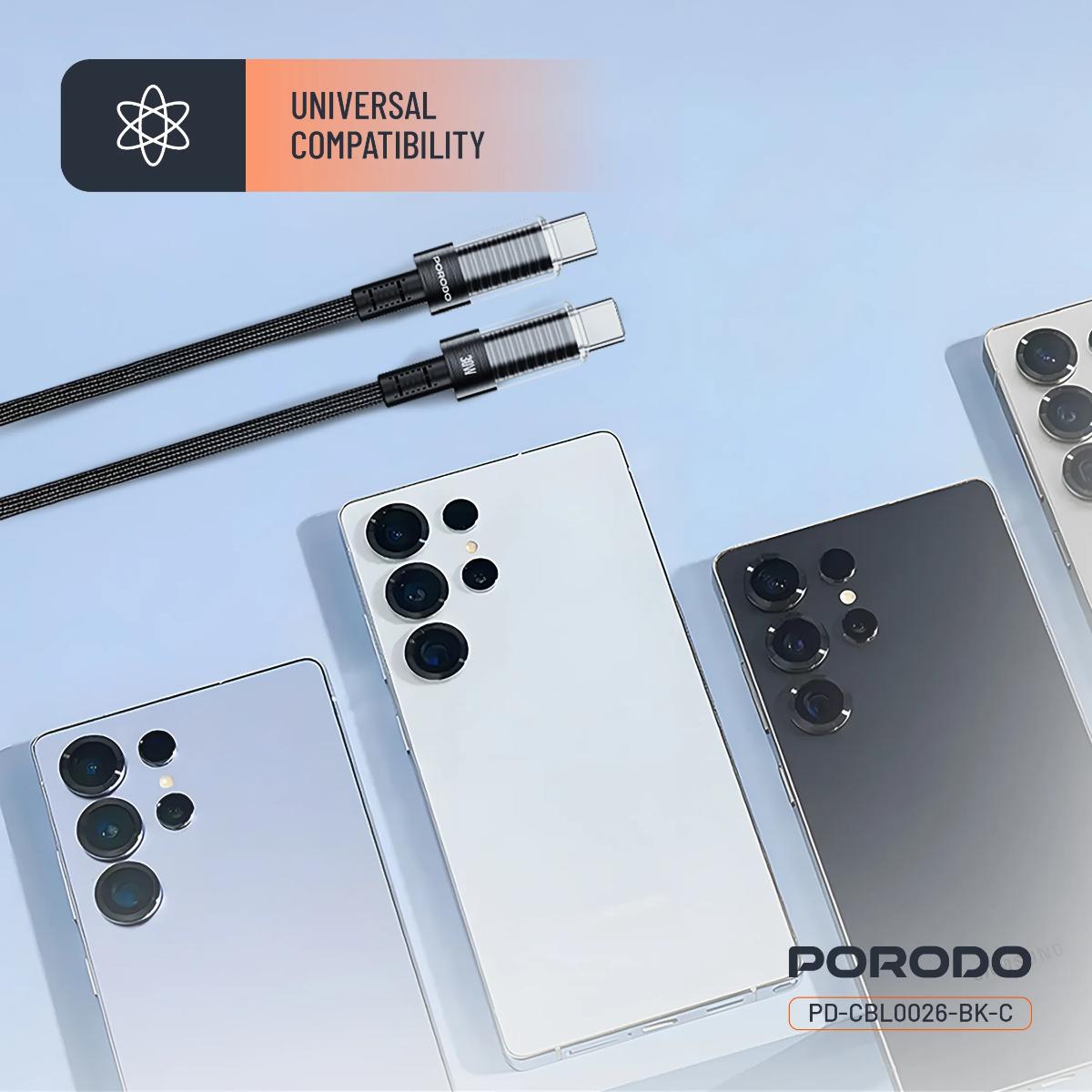 Porodo Transparent Shell USB-C To USB-C Cable