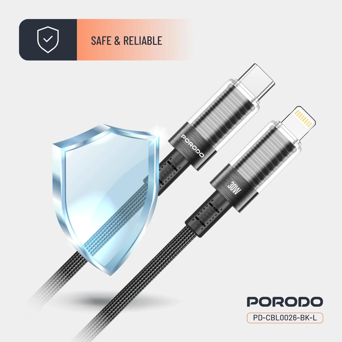 Porodo Transparent Shell USB-C To Lightning Cable