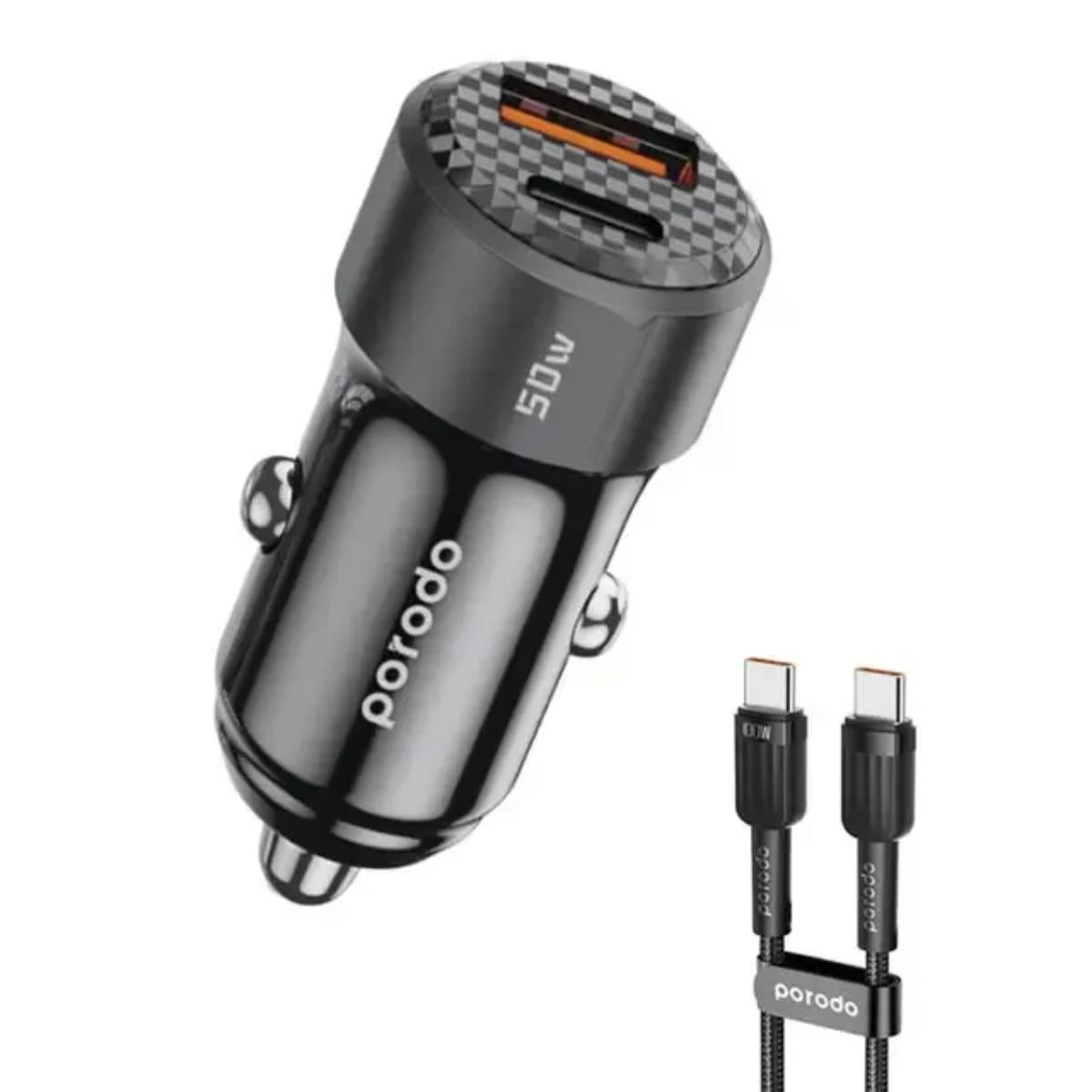 Porodo 50W Dual Port Fast Car Charger + Braided Cable