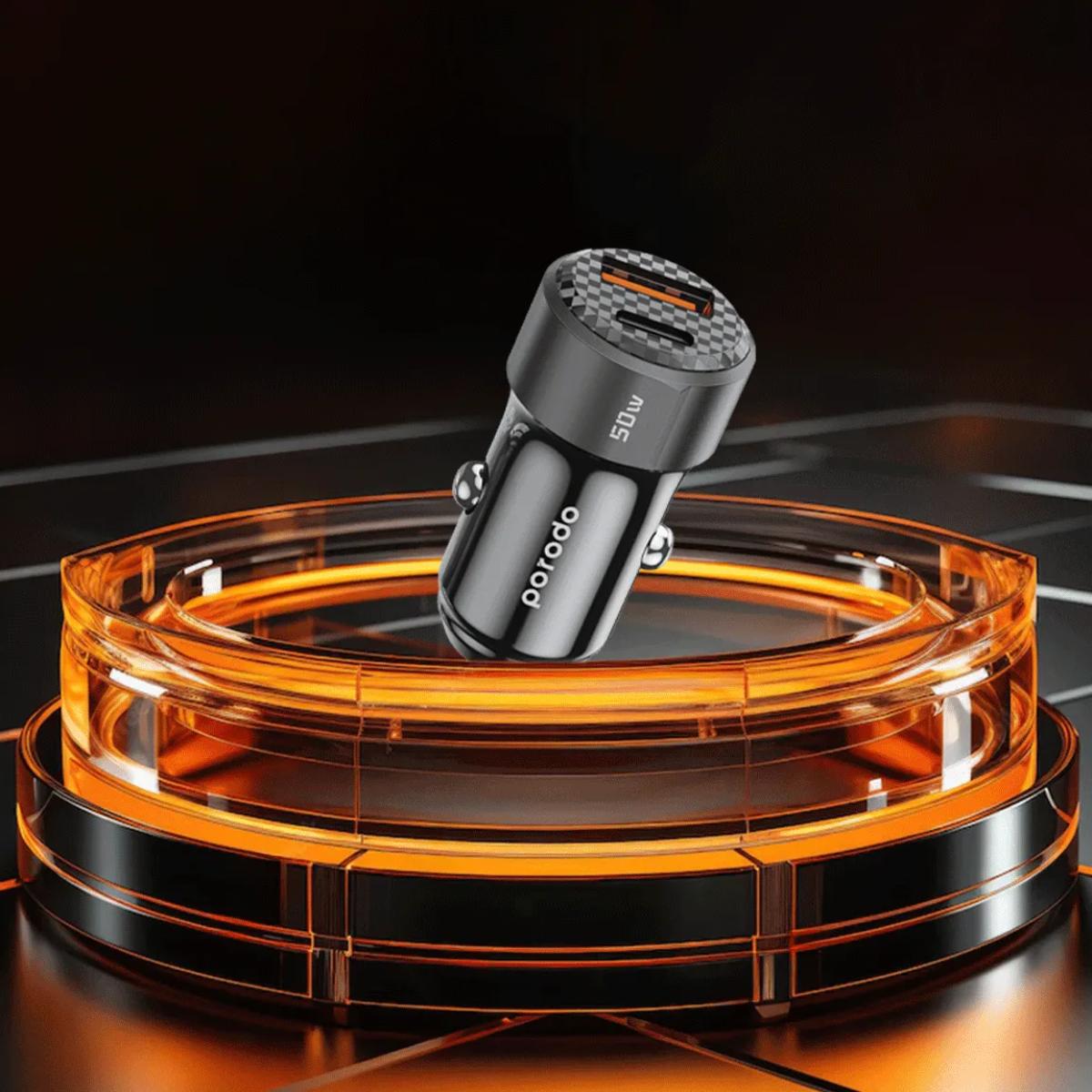 Porodo 50W Dual Port Fast Car Charger + Braided Cable