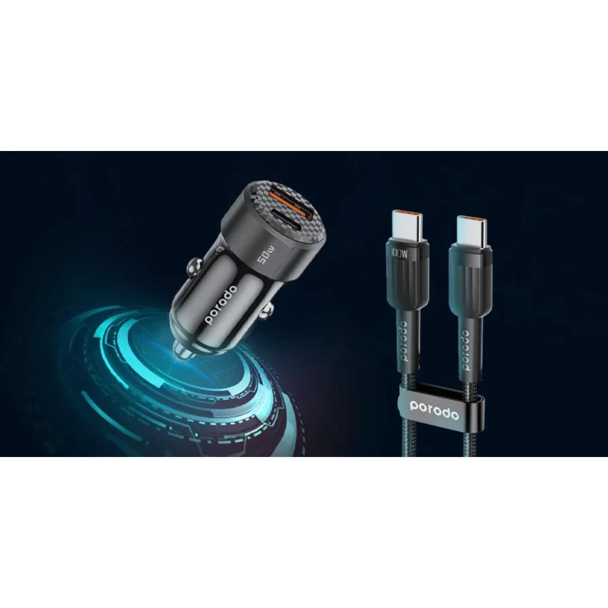 Porodo 50W Dual Port Fast Car Charger + Braided USB-C Cable