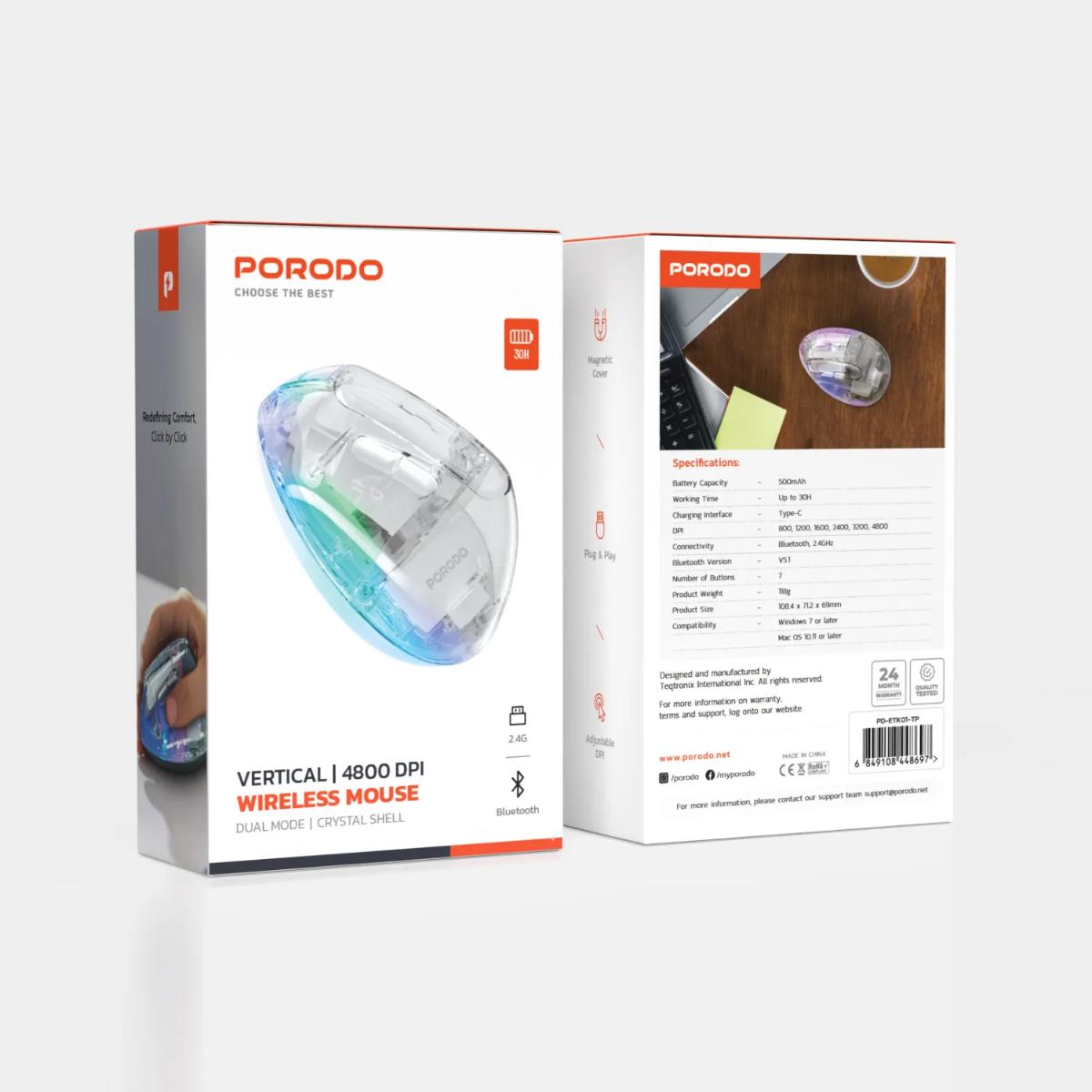 Porodo Vertical 4800 DPI Wireless Mouse