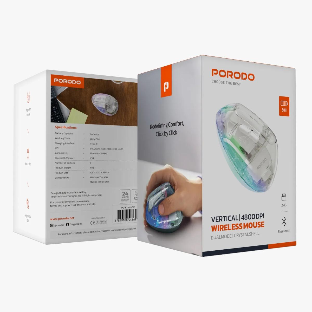 Porodo Vertical 4800 DPI Wireless Mouse