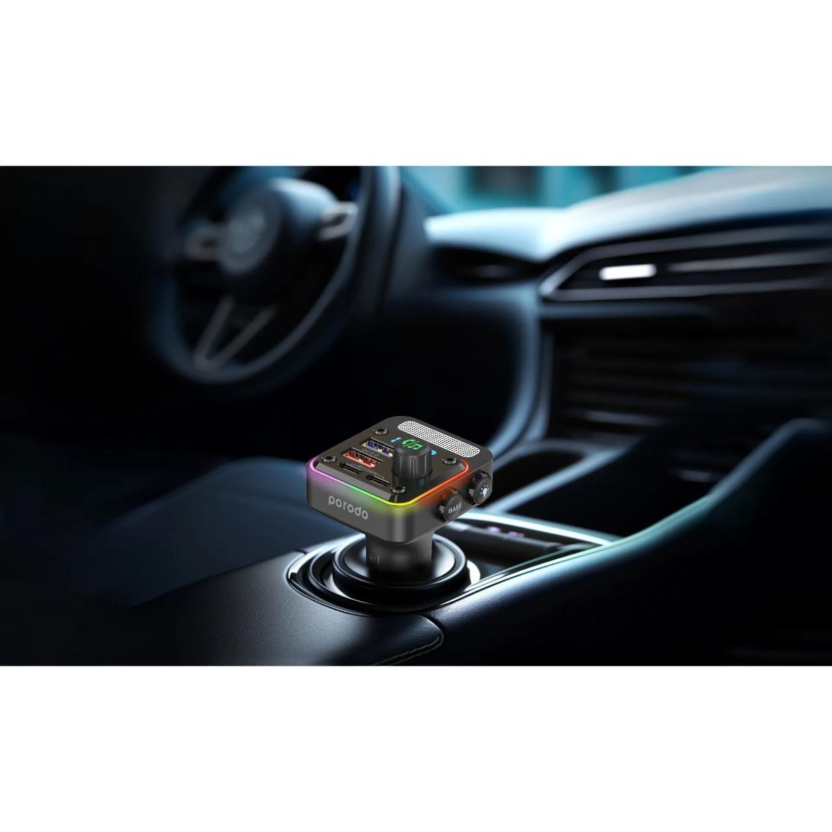 Porodo Quick-Charge FM Car Charger Dual USB-C & USB-A