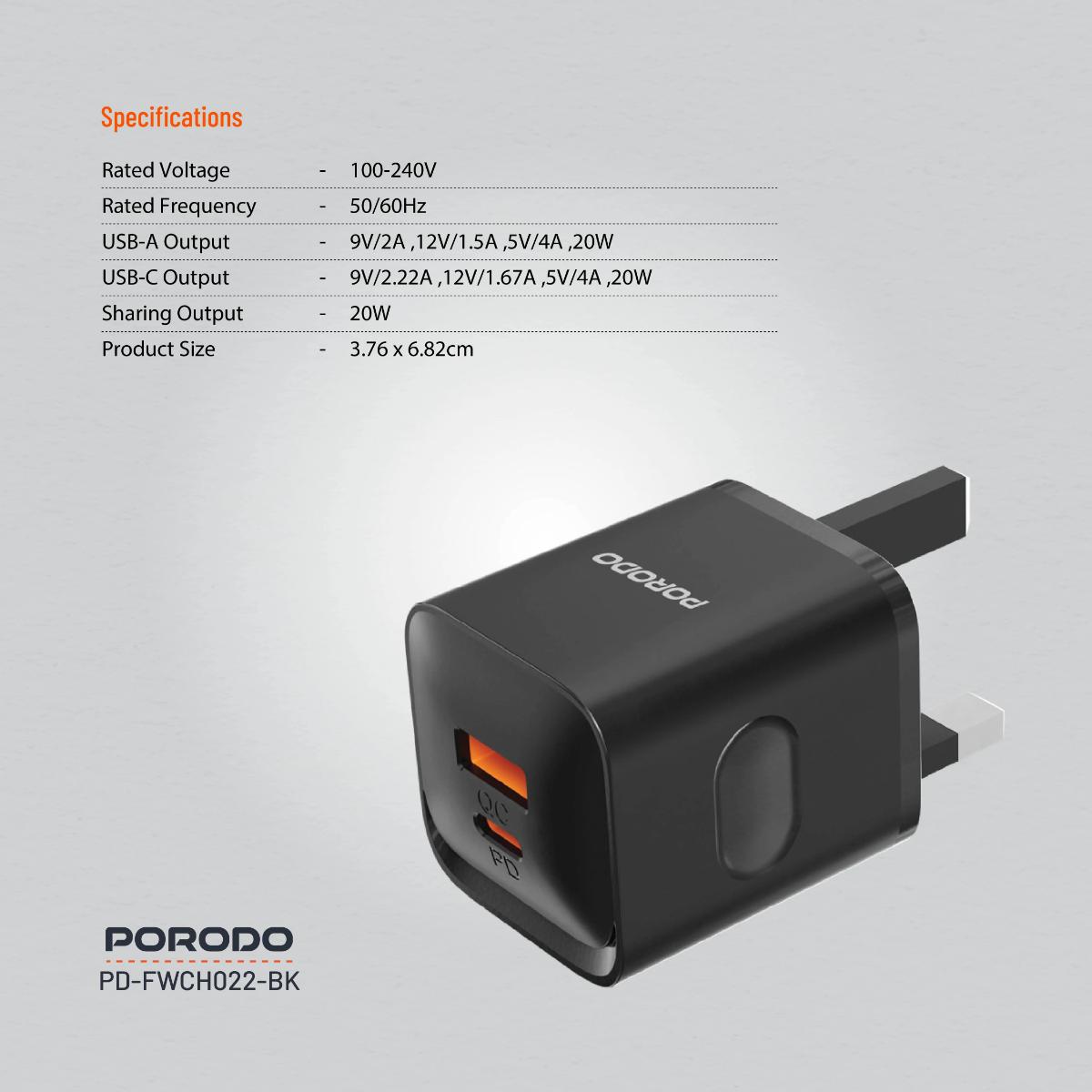 Porodo Dual port Wall Charger UK