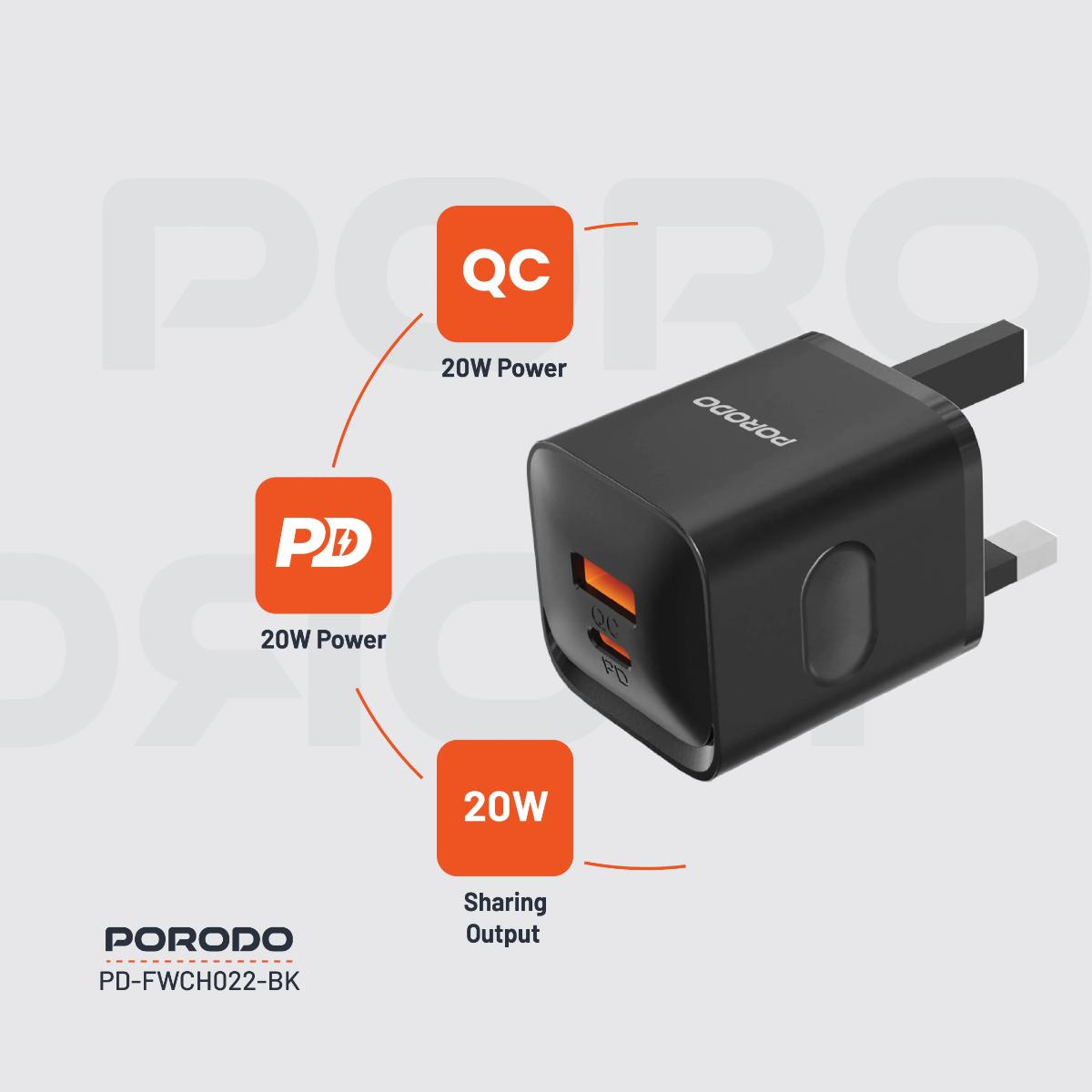 Porodo Dual port Wall Charger UK