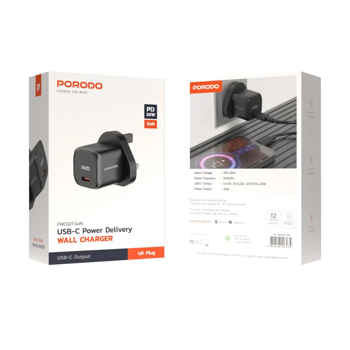 Porodo USB-C Power Delivery GaN Wall Charger UK