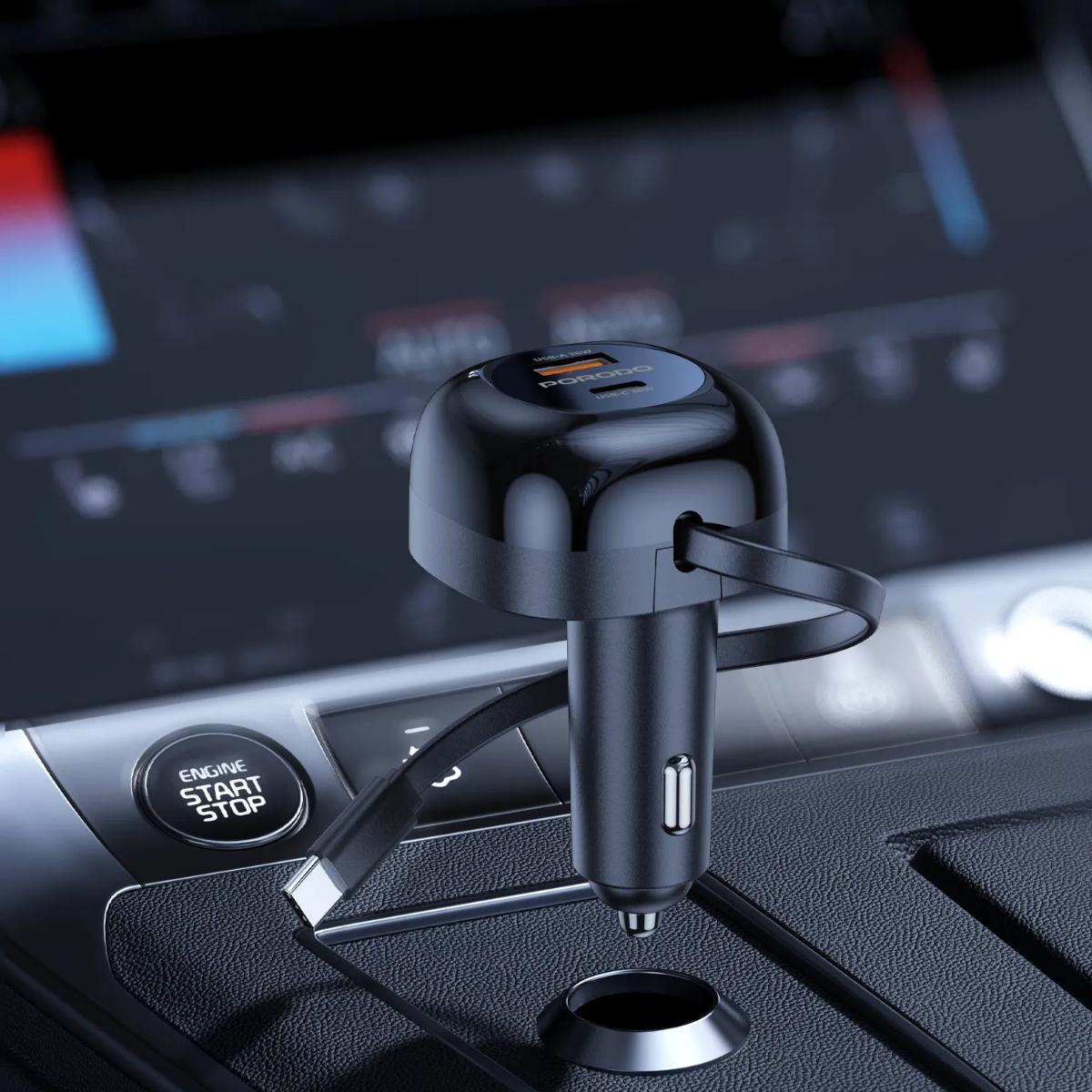 Porodo Dual Port Car Charger Type-C Cable