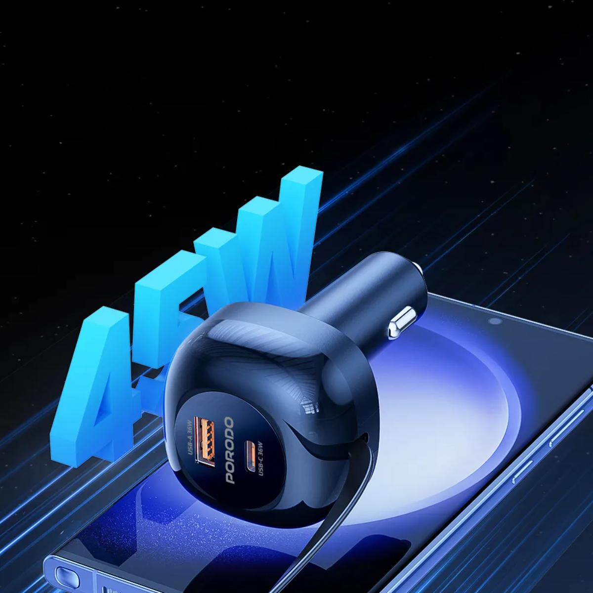 Porodo Dual Port Car Charger Type-C Cable