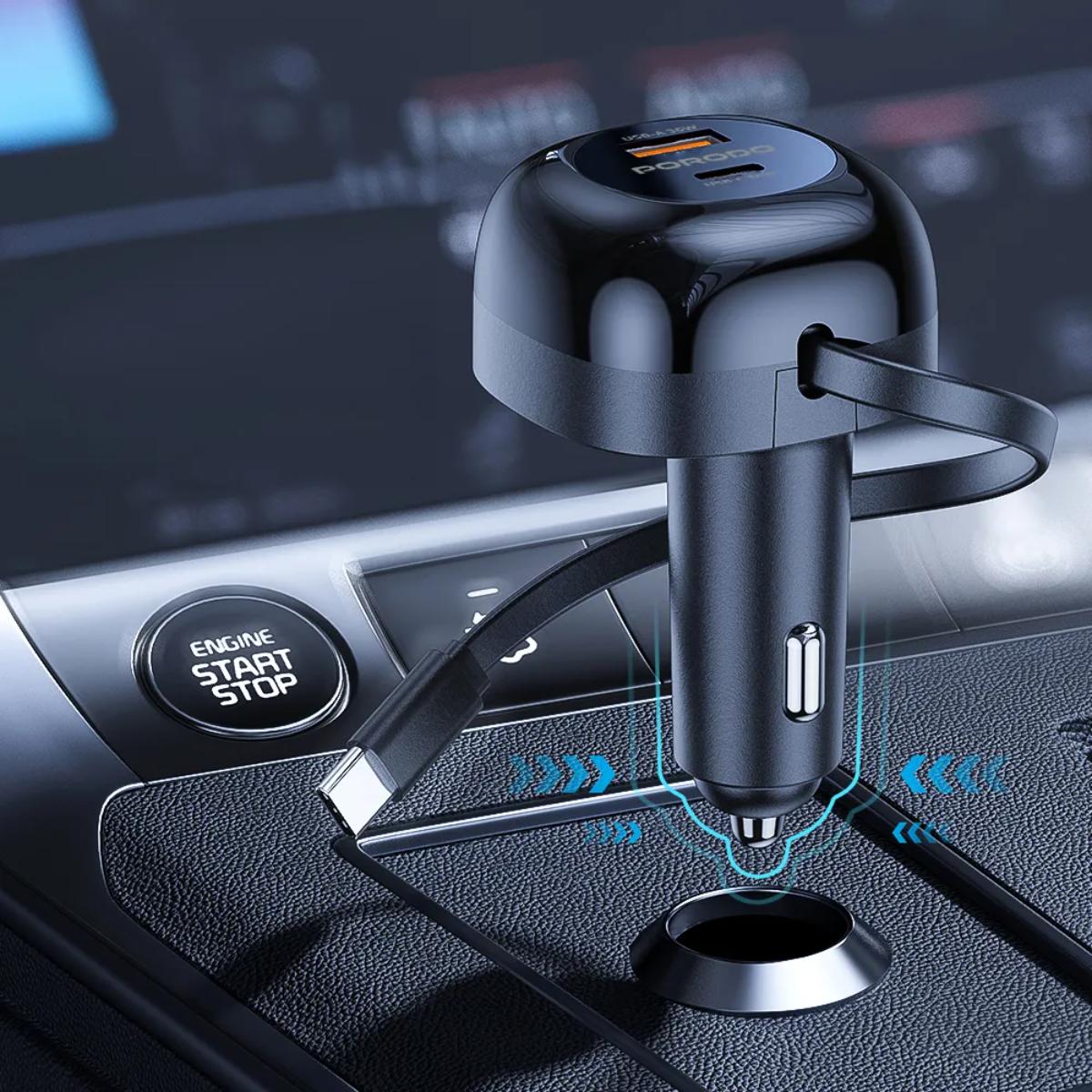 Porodo Dual Port Car Charger Type-C Cable