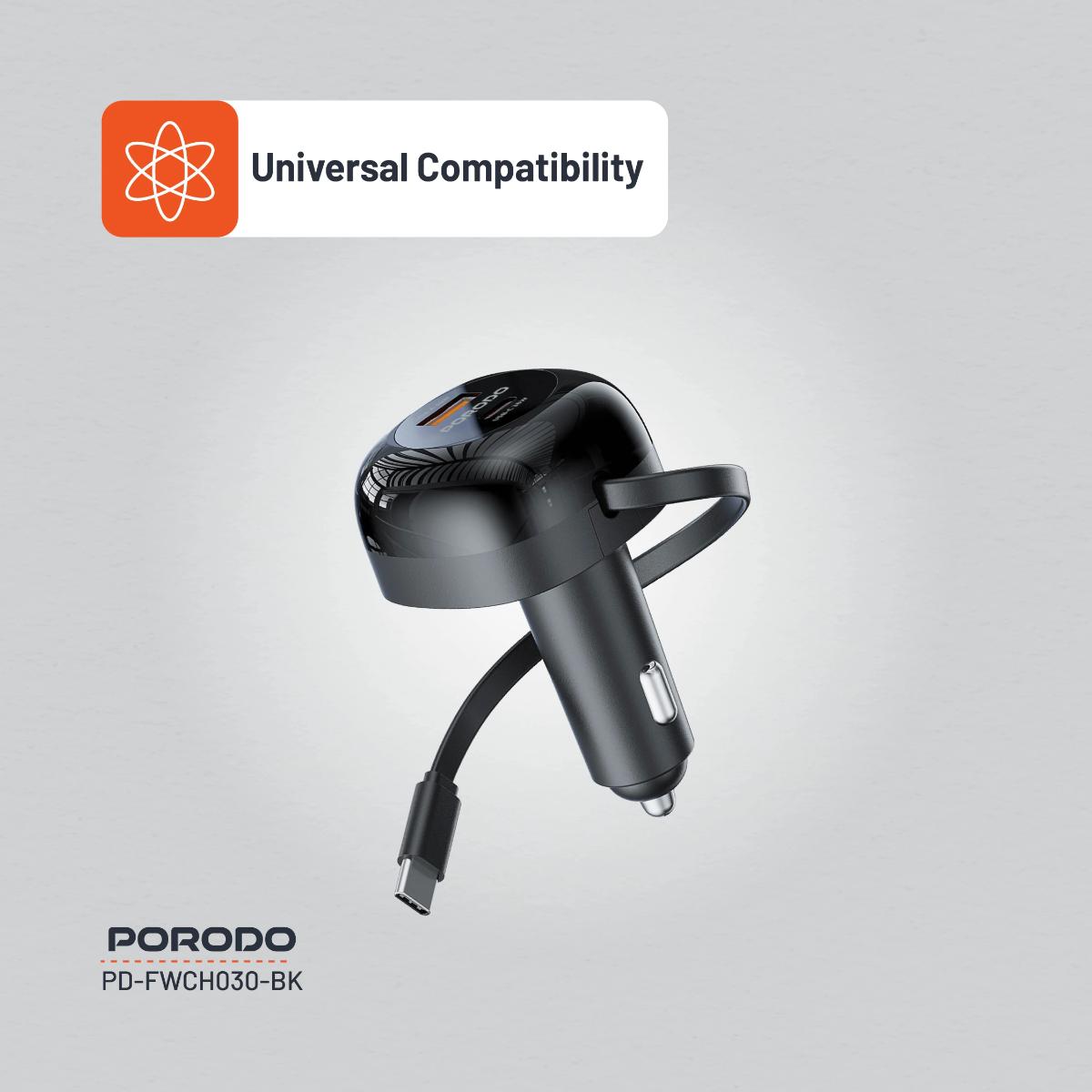 Porodo Dual Port Car Charger Type-C Cable