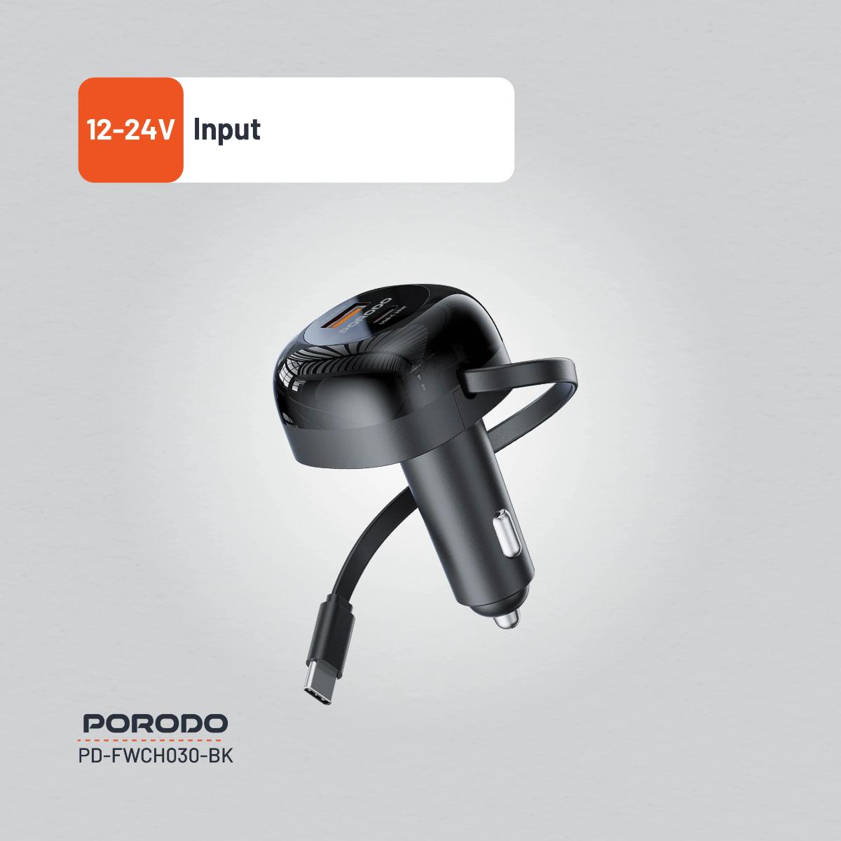 Porodo Dual Port Car Charger Type-C Cable