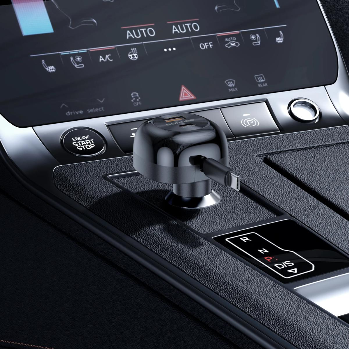 Porodo Dual Port Car Charger Type-C Cable