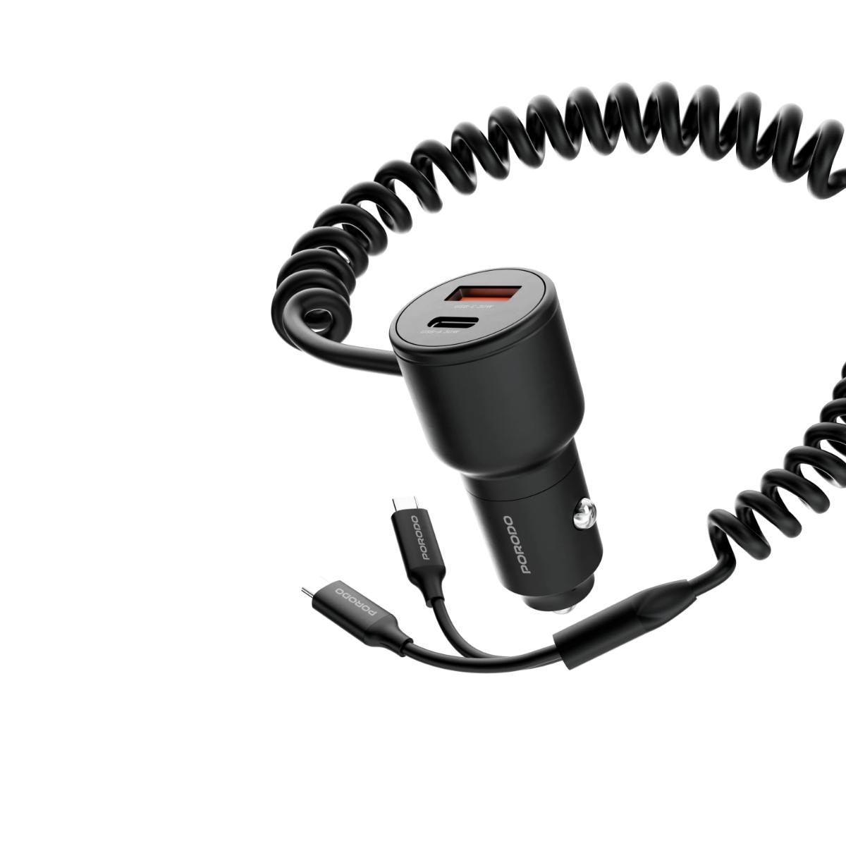 Porodo Dual Port Car Charger Integrated C+C Cables