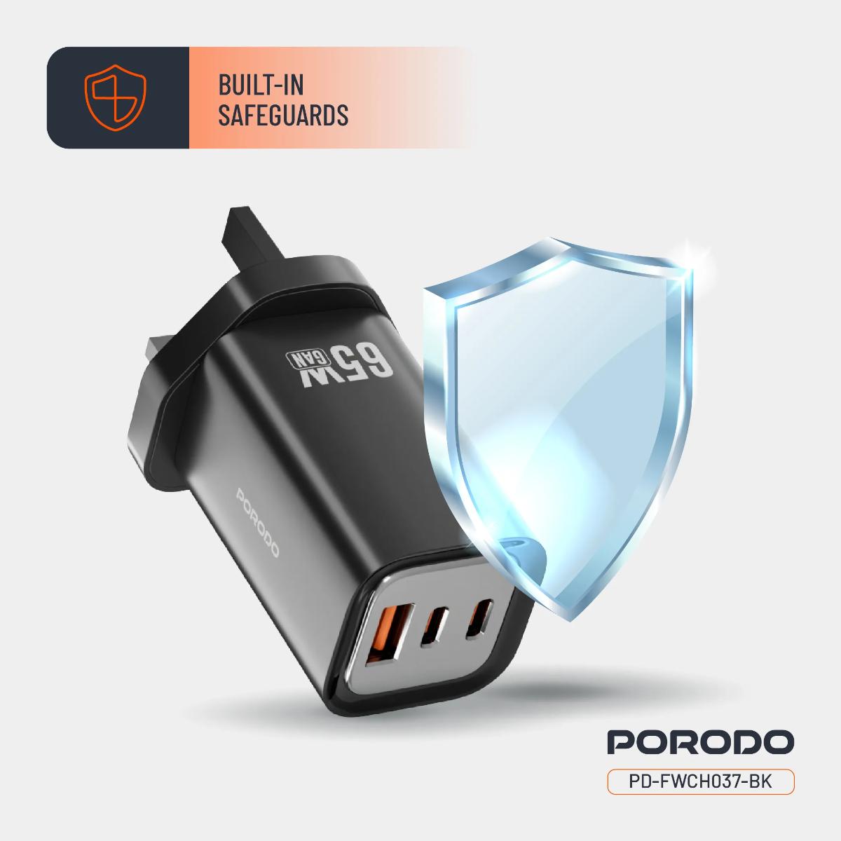 Porodo 65W Triple Output Quick Wall Charger