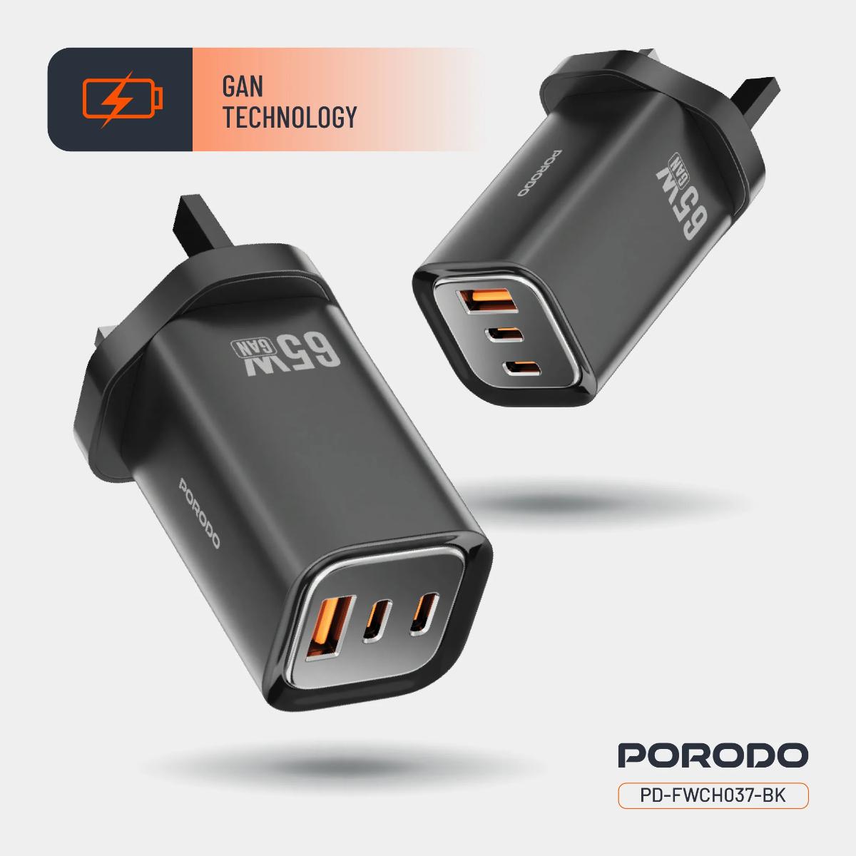 Porodo 65W Triple Output Quick Wall Charger