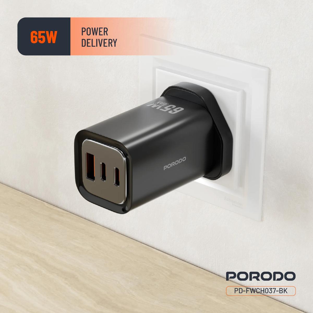 Porodo 65W Triple Output Quick Wall Charger