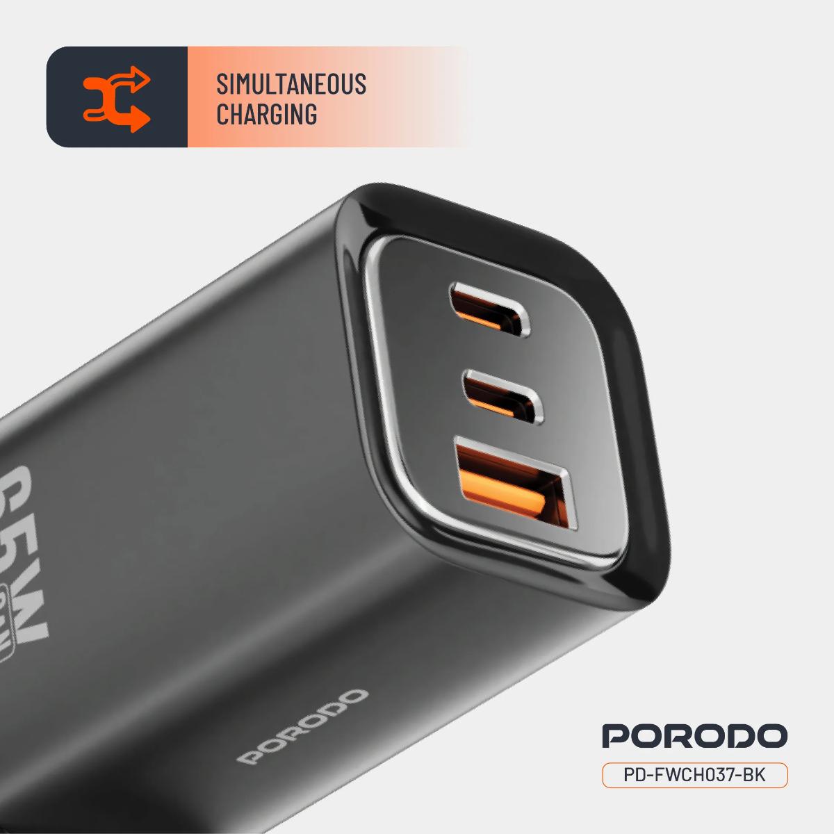 Porodo 65W Triple Output Quick Wall Charger
