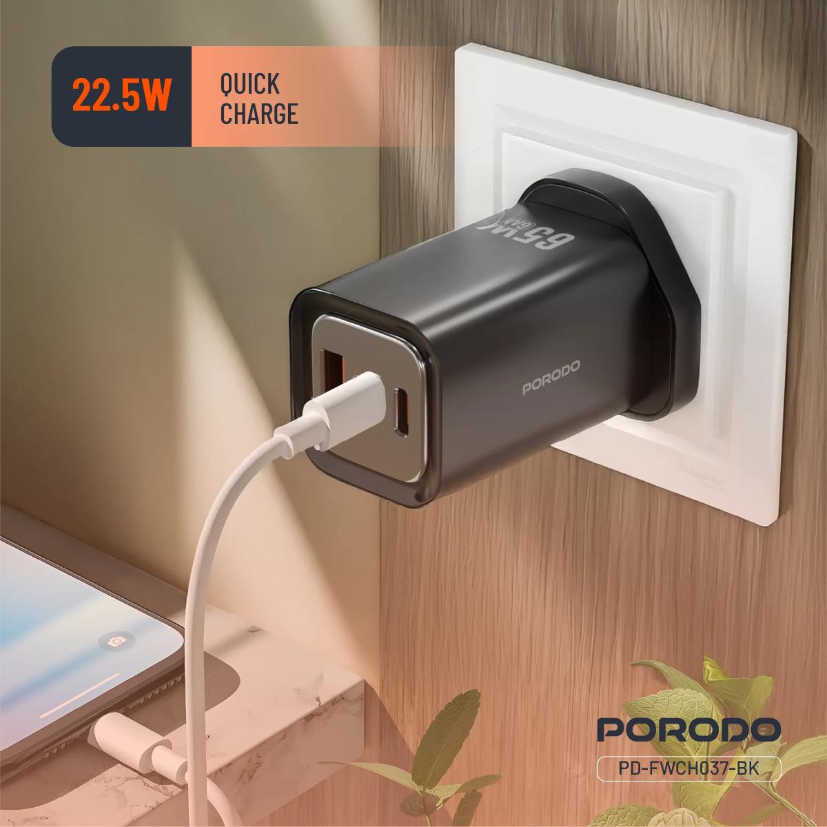 Porodo 65W Triple Output Quick Wall Charger