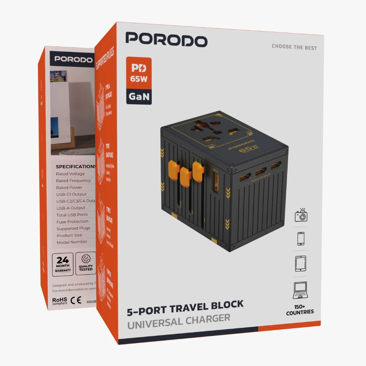 Porodo GaN 5-Port Travel Block Universal Charger