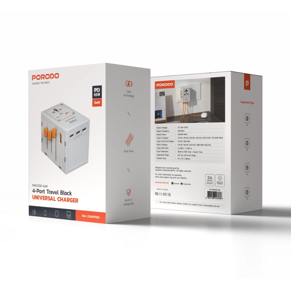 Porodo GaN 5-Port Travel Block Universal Charger