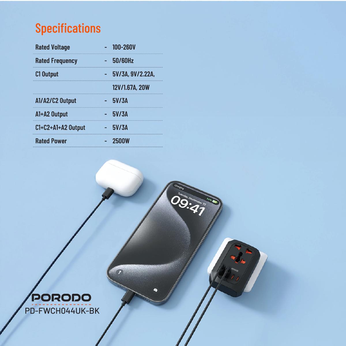 Porodo Universal Travel Adapter & Fast Charger