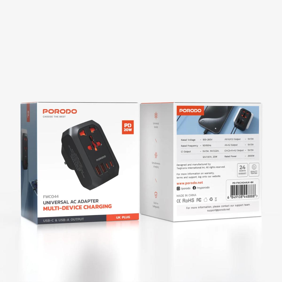 Porodo Universal Travel Adapter & Fast Charger