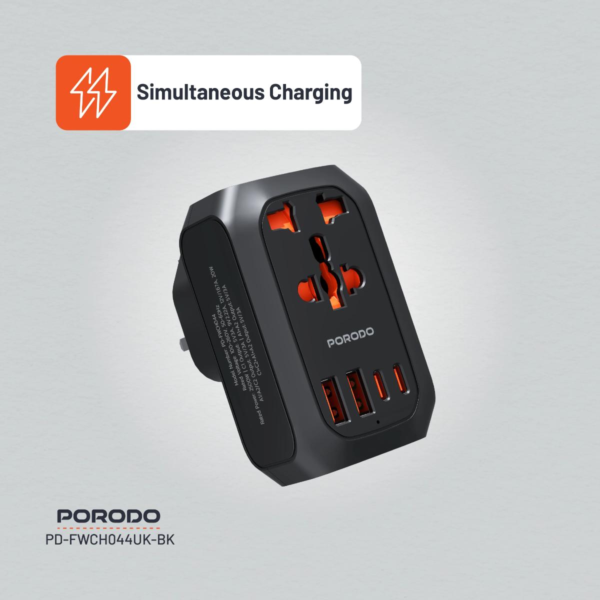 Porodo Universal Travel Adapter & Fast Charger