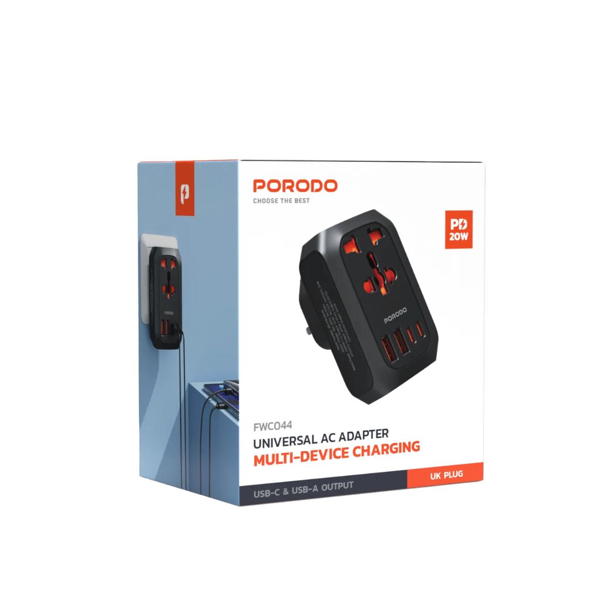 Porodo Universal Travel Adapter & Fast Charger
