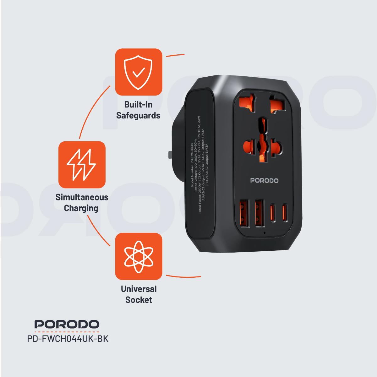 Porodo Universal Travel Adapter & Fast Charger