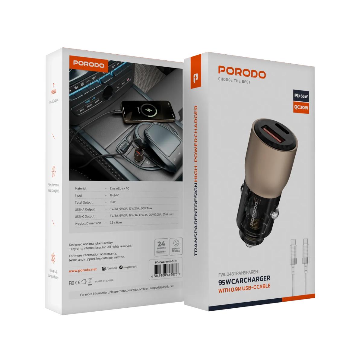 Porodo 95W Car Charger Transparent