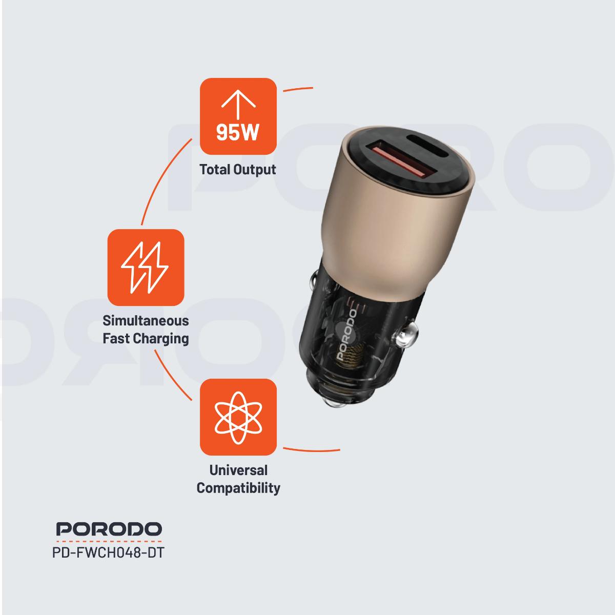 Porodo 95W Car Charger Transparent  Multi-Device PD Charging