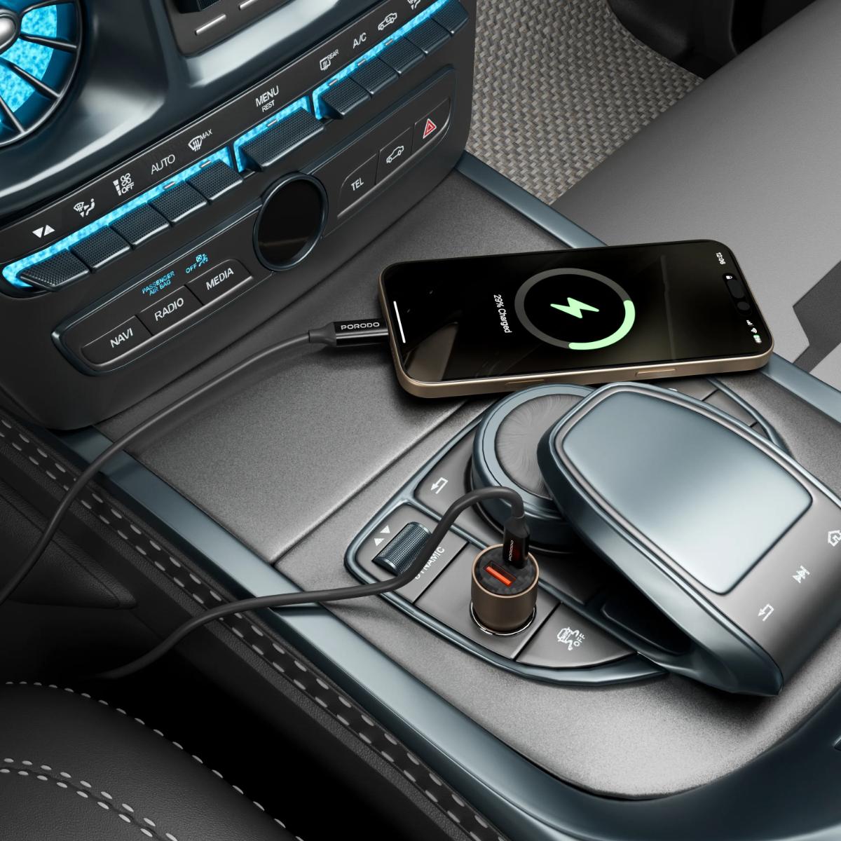 Porodo 95W Car Charger Transparent  Multi-Device PD Charging
