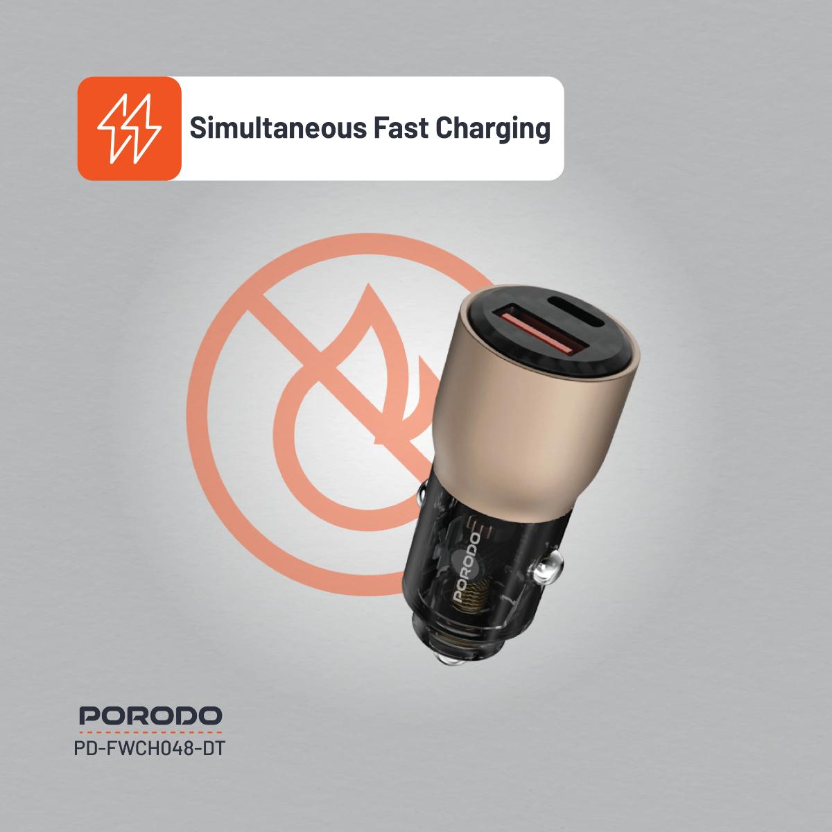 Porodo 95W Car Charger Transparent  Multi-Device PD Charging