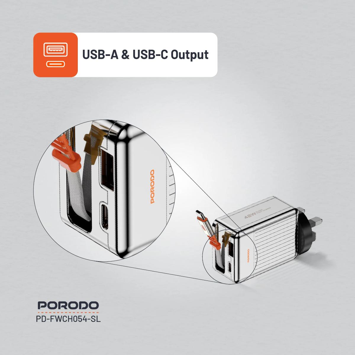Porodo 42W Retractable GaN Charger