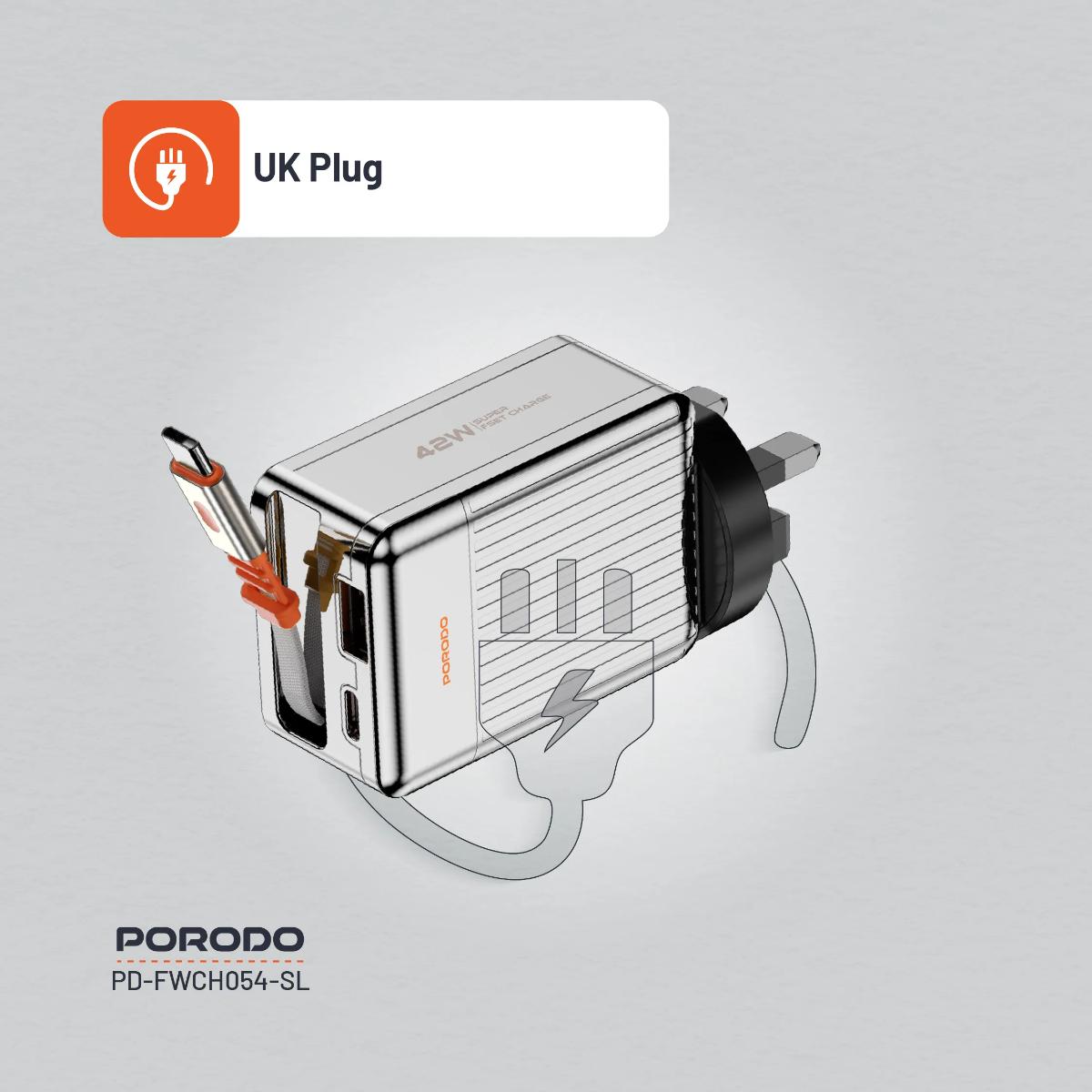 Porodo 42W Retractable GaN Charger