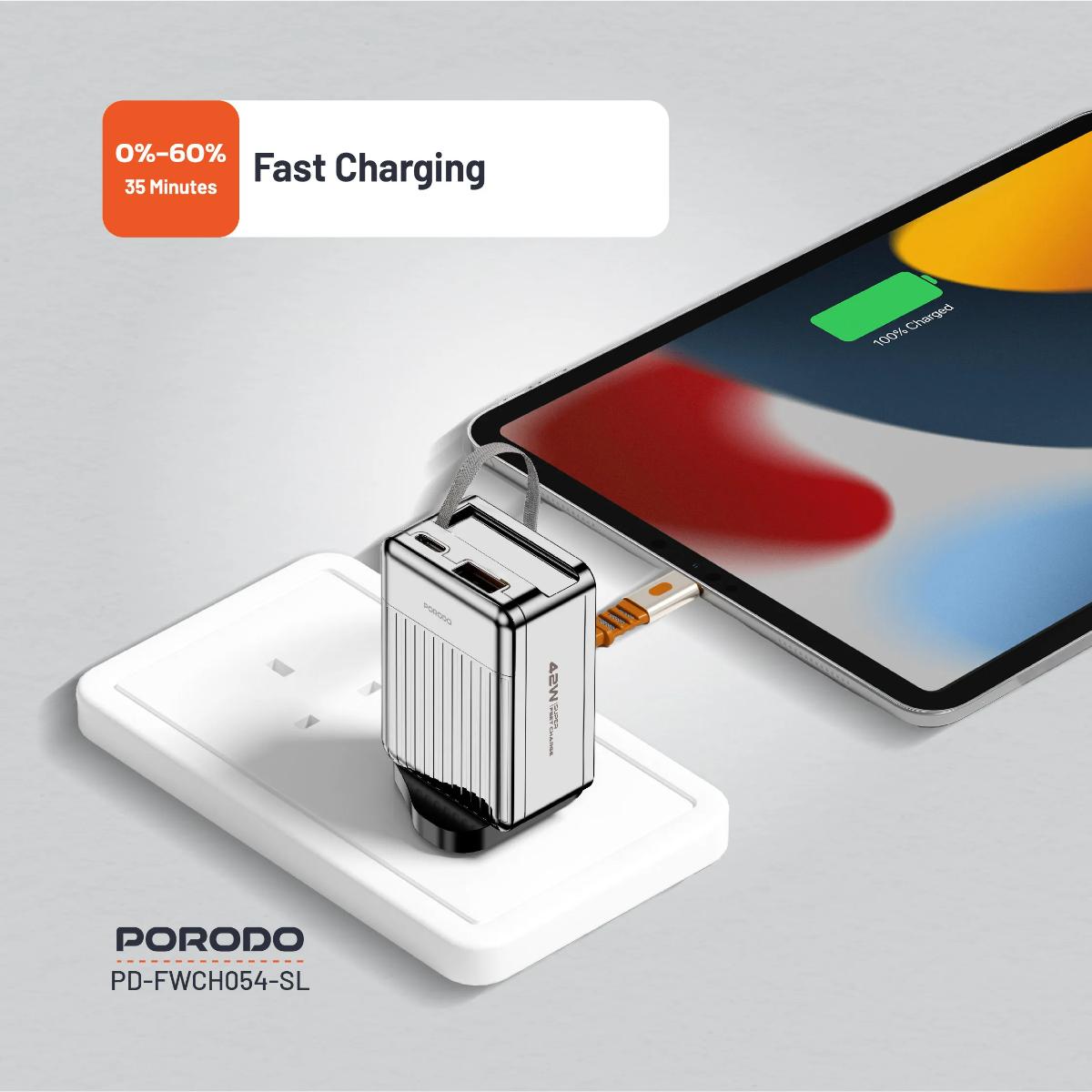 Porodo 42W Retractable GaN Charger