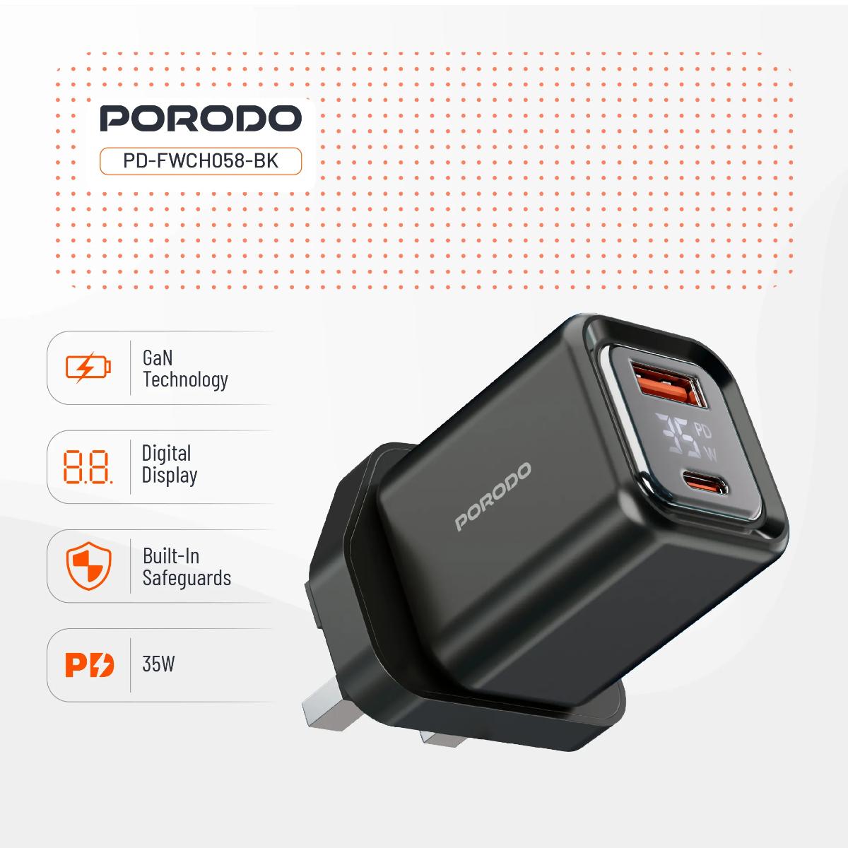 Porodo Dual-Port | Digital Display Quick Charger