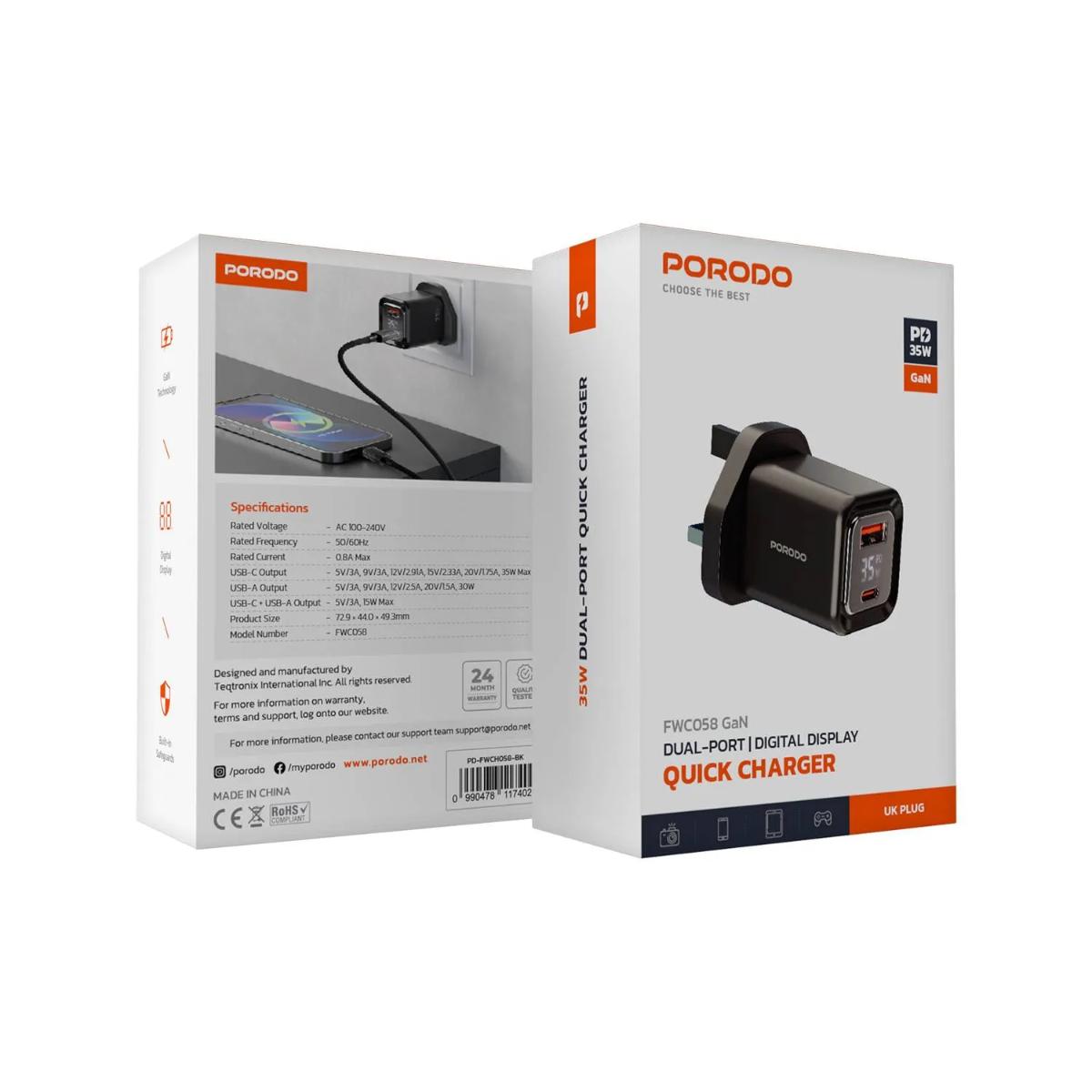 Porodo Dual-Port | Digital Display Quick Charger