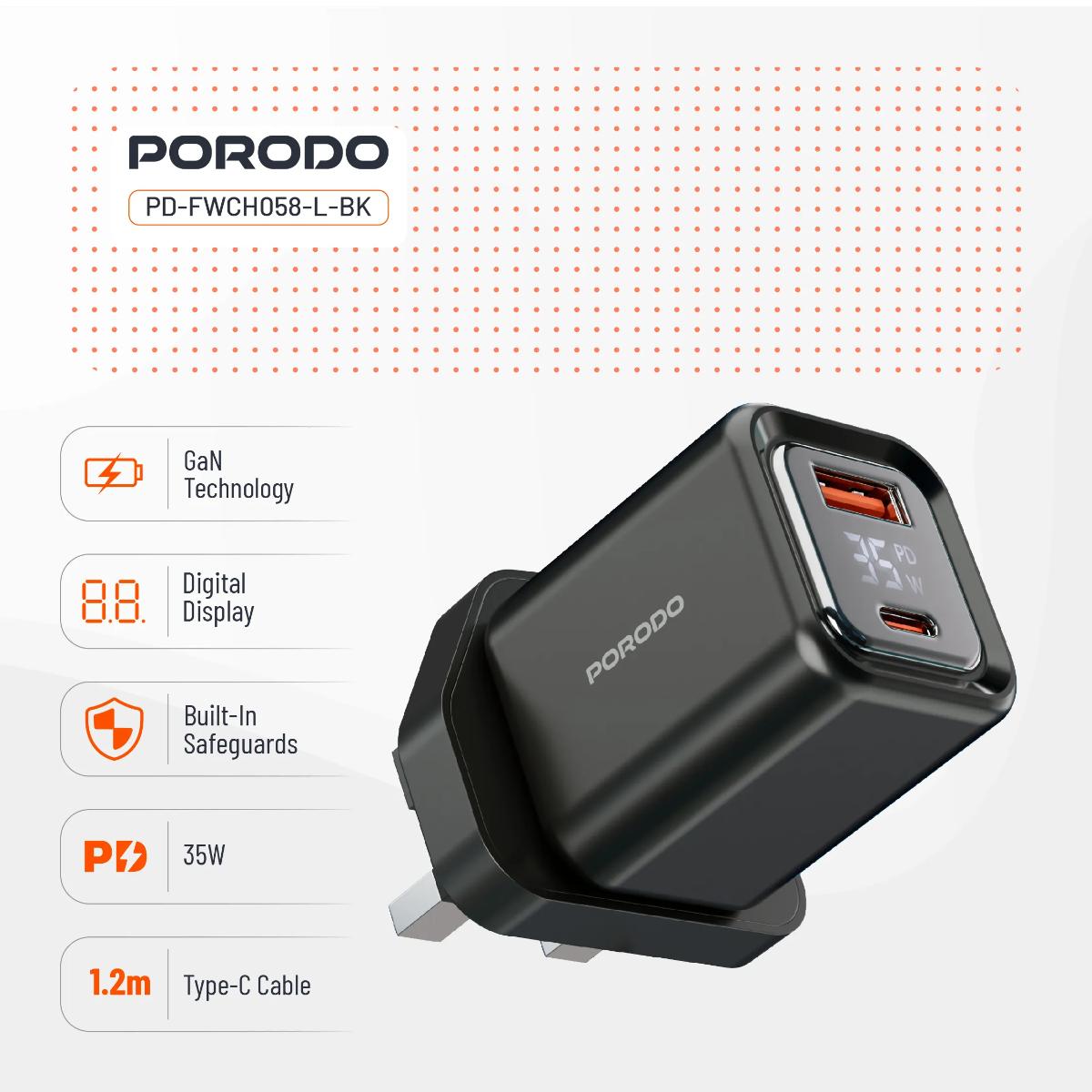 Porodo Dual-Port | Digital Display Quick Charger
