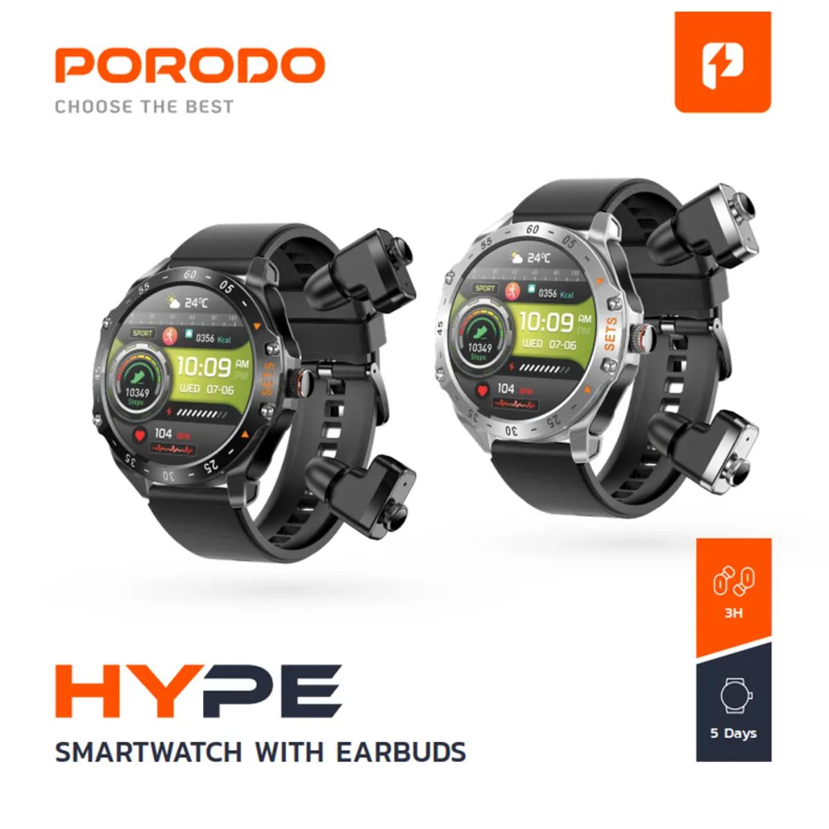 Porodo Hype Smartwatch With Earbuds
